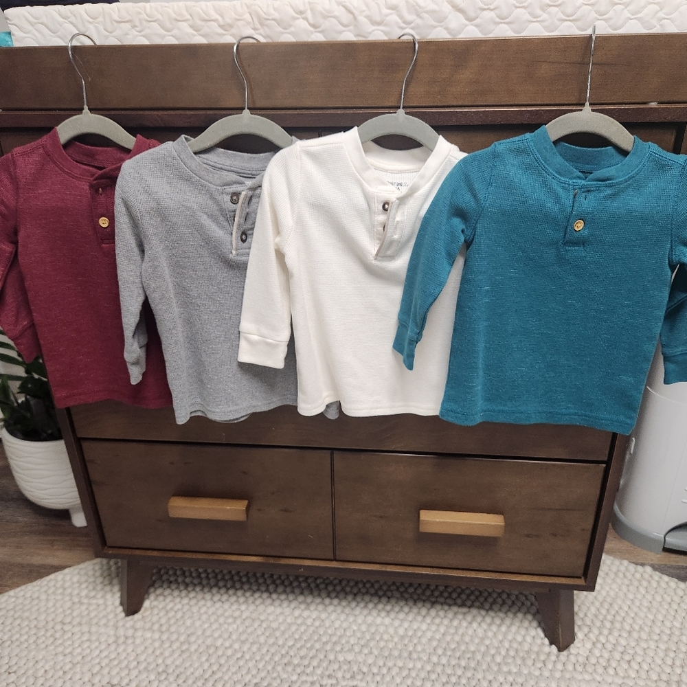 Kids Long Sleeve Henley Shirt Set - Red, Gray, Cream, Teal